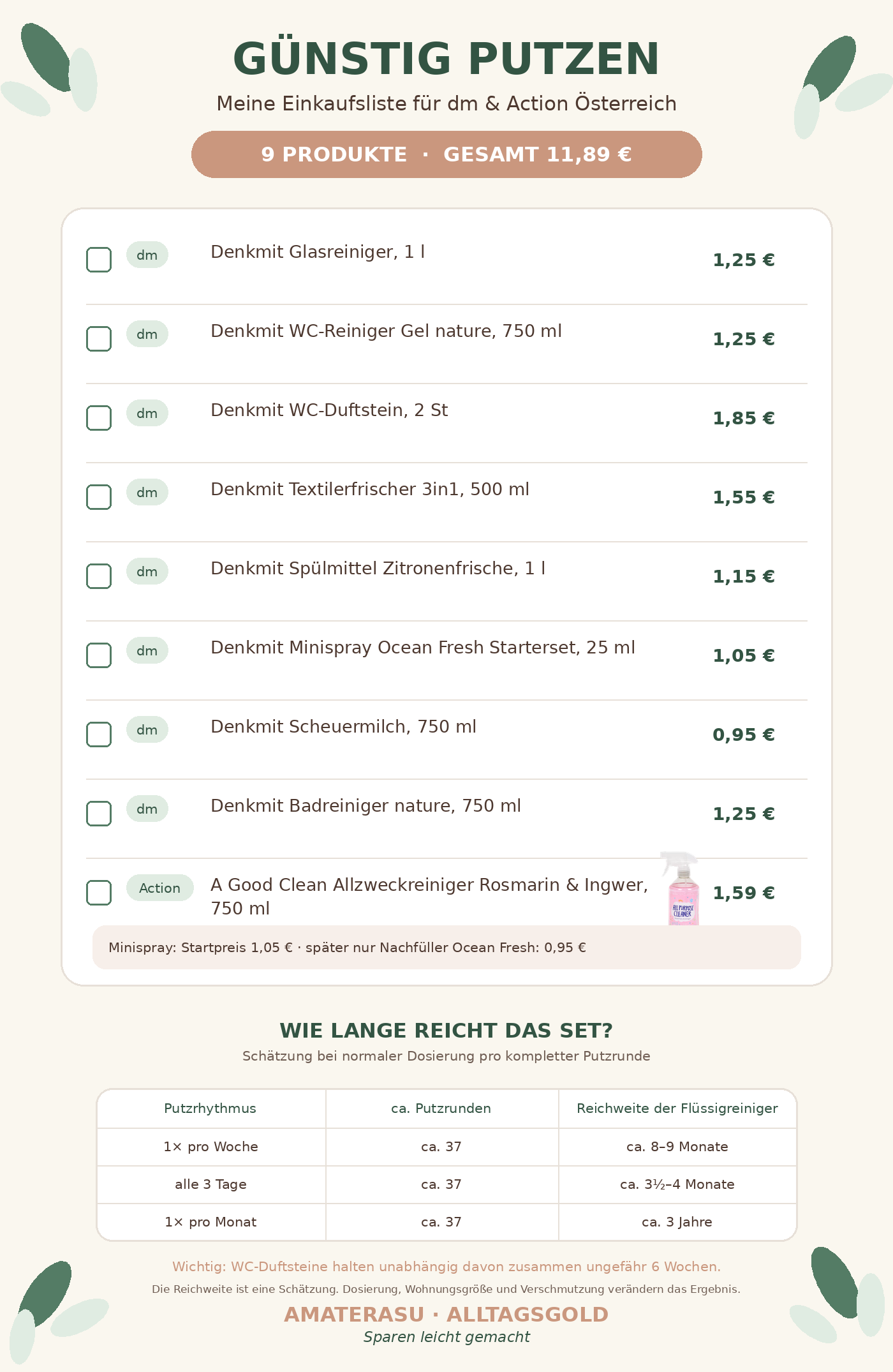Günstige Putzmittel-Einkaufsliste